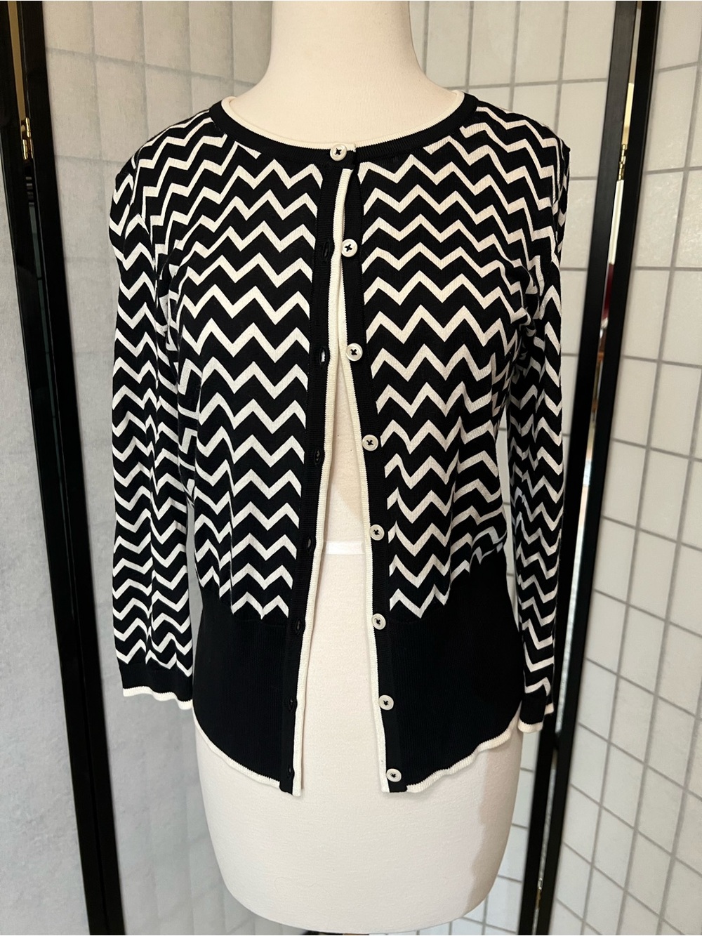 The Opera Magazine Collection forTalbots Black & White Chevron Cardigan